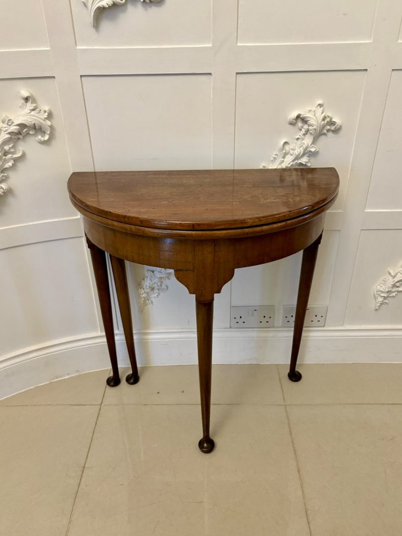 Antique Victorian Quality Mahogany Demi Lune Shaped Card Table